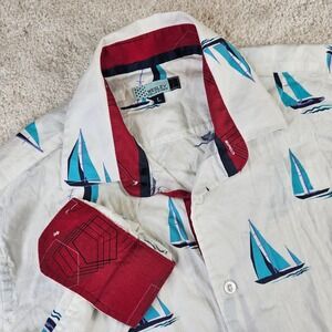 Men's Wesley Collezione Nautical Sailboat Print Button Down Flip Cuff- Size L‎